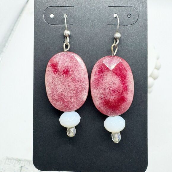 sterling silver pink rhodochrosite Faceted Stone Large Dangle Earrings - Picture 2 of 8